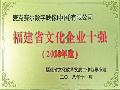 公司荣膺2018年福建省“文化企业十强”称号